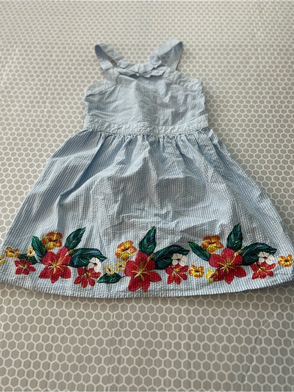 Nautica Light Blue Sundress with Red & Yellow Gingham Floral Border.    Size 8